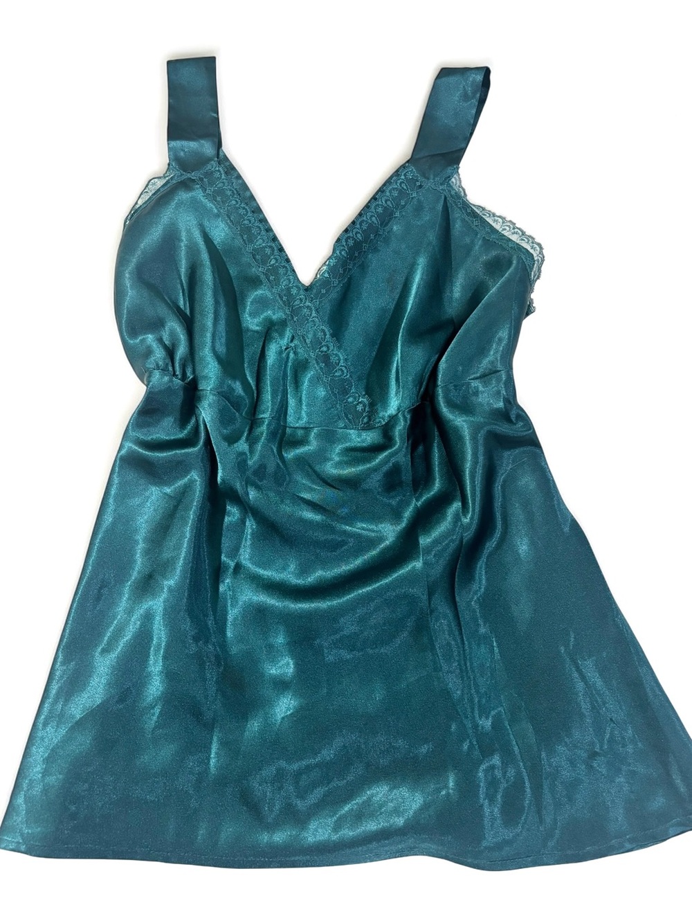 Apostrophe Y2K Teal Satin Lace Empire Waist Cami Top Mermaidcore Ribbon Tie L